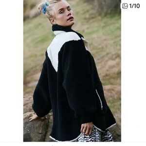 FP Movement Fall To Rise Fleece Quarter Snap Black/ White Combo Size S